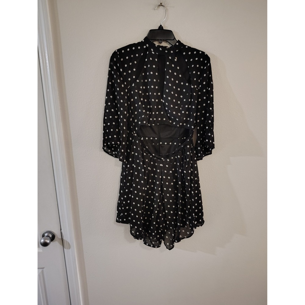 Promesa Womens Black White Polka Dot Open Back Mock‎ Neck Romper Size Large